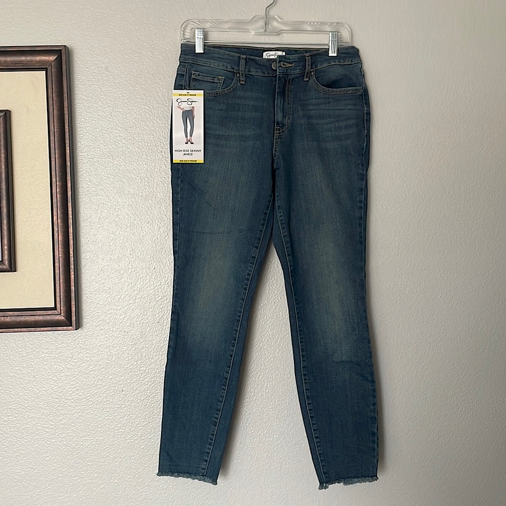 NWT Jessica Simpson High Rise Skinny Ankle Raw Hem Blue Jeans Size 6 / 28